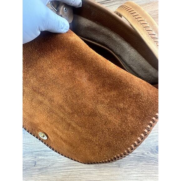 Vintage LEATHER PURSE Latch Saddlebag Braided Shoulder Strap Boho - Picture 8 of 10